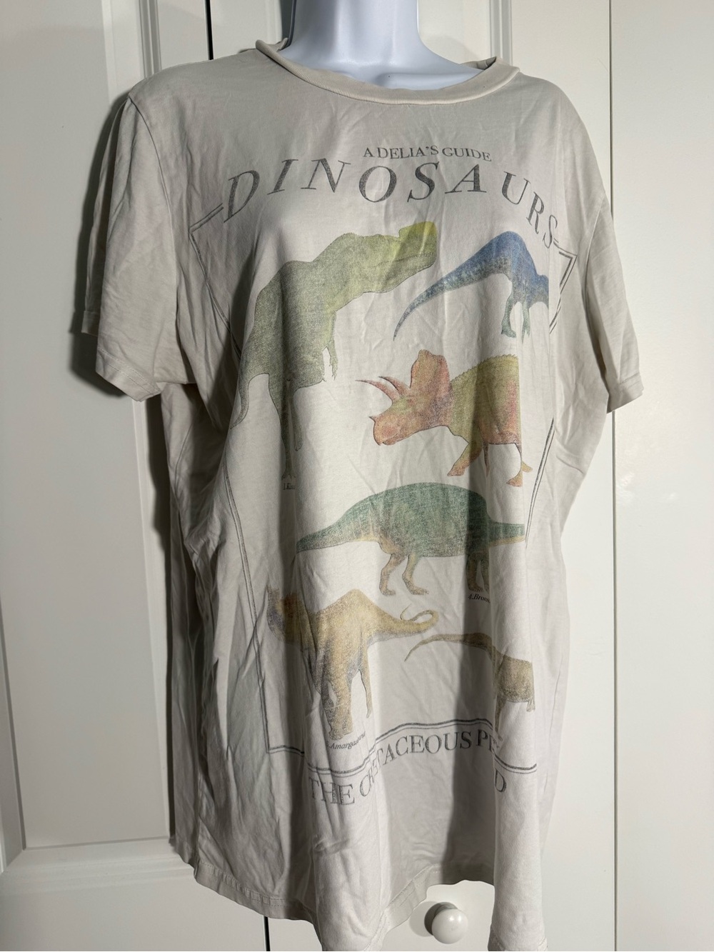 dELiA*s Cream Short Sleeve Dinosaur Tee with Multicolor Prints